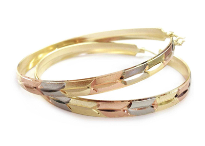 Three Tone Plated | Diamond Cut Bangle Earrings With V